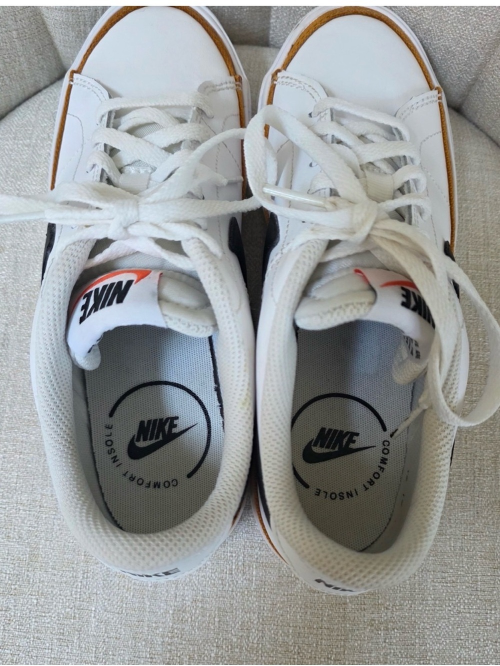 Nike Women’s Legacy Court White Low-Top Sneakers with Black Swoosh & Brown Trim - Picture 3 of 3